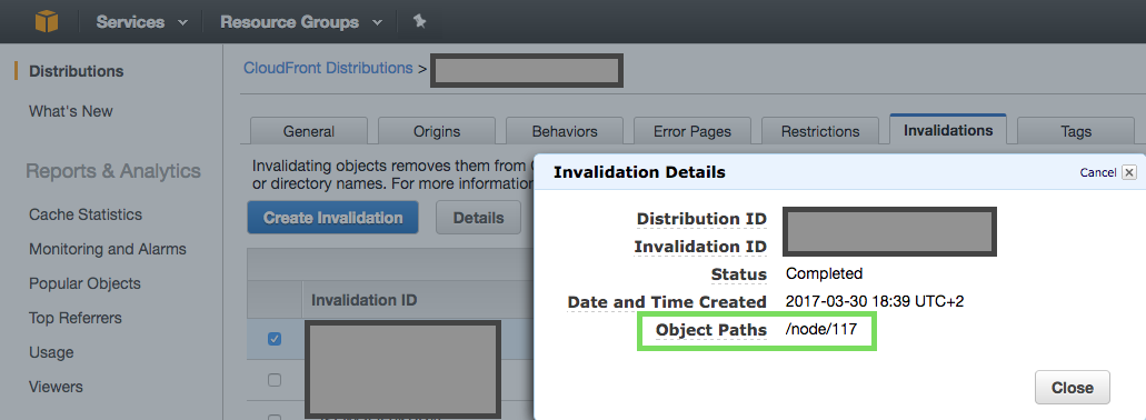 Invalidation on cloudfront
