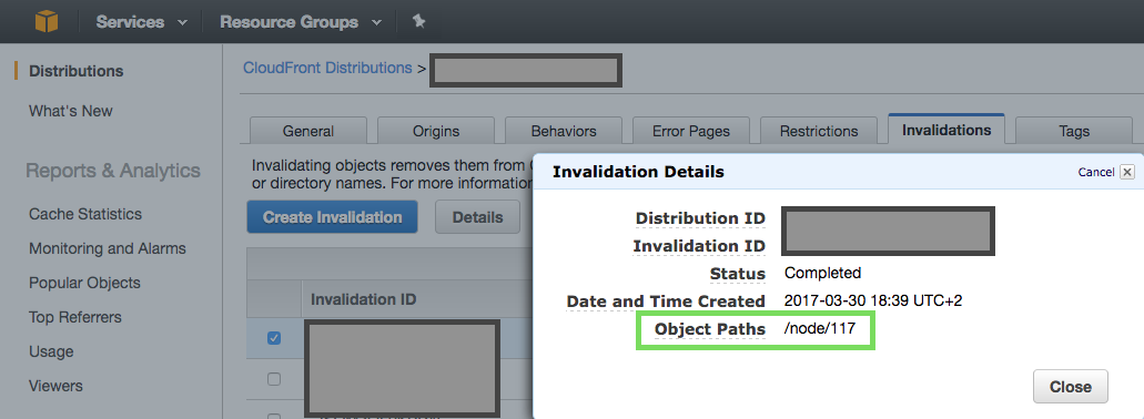Invalidation on Cloudfront