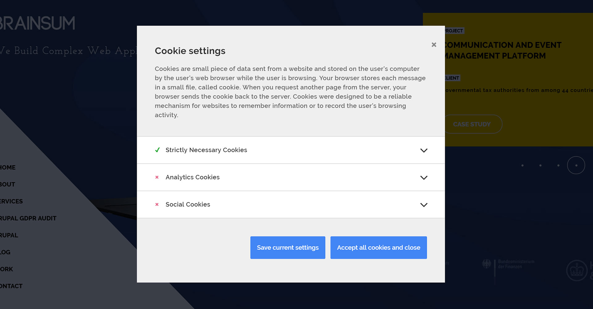 Open source cookie consent tool by BRAINSUM and Tieto